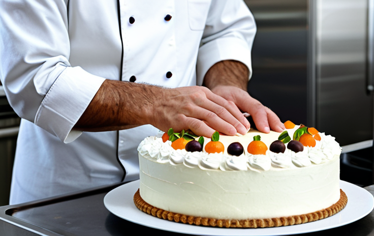 Professional Pastry Chef Decorating Cake**

A professional pastry chef in a clean, modern kitchen, carefully decorating a multi-layered cake with intricate frosting designs. The chef is fully clothed in a pristine white chef's coat and appropriate kitchen attire. The cake is brightly lit and displayed on a turntable. Focus on the detail and precision of the decoration. Safe for work, appropriate content, fully clothed, professional. Perfect anatomy, correct proportions, natural pose, well-formed hands, proper finger count, natural body proportions, high quality.

**