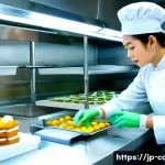 제과 자격증 관련 최신 법규 - A professional pastry chef in a modern Japanese confectionery kitchen, wearing clean white chef&rsquo;s un...