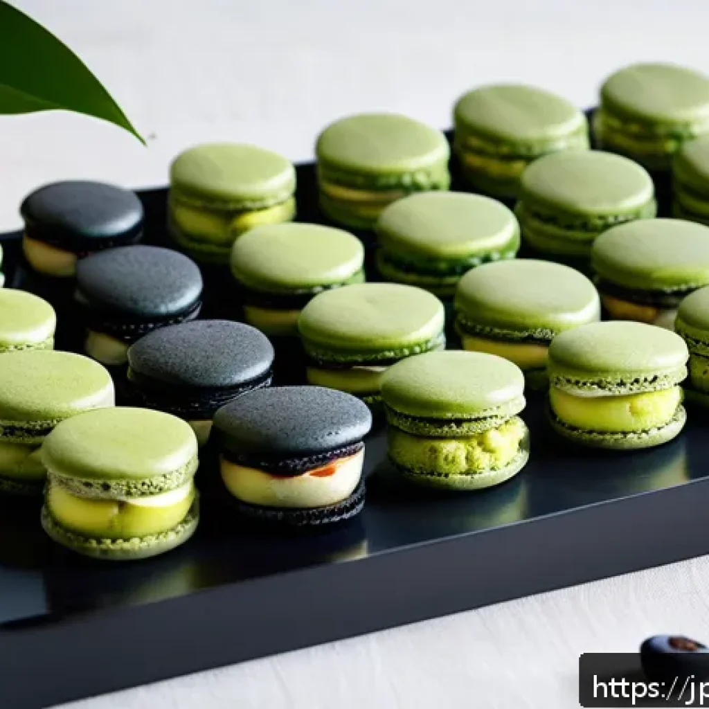 제과업계의 트렌드와 변화 - A sophisticated dessert display featuring modern Japanese confectionery crafted with plant-based ing...