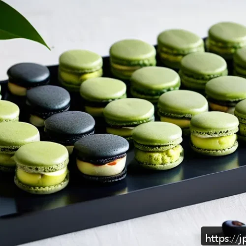 제과업계의 트렌드와 변화 - A sophisticated dessert display featuring modern Japanese confectionery crafted with plant-based ing...